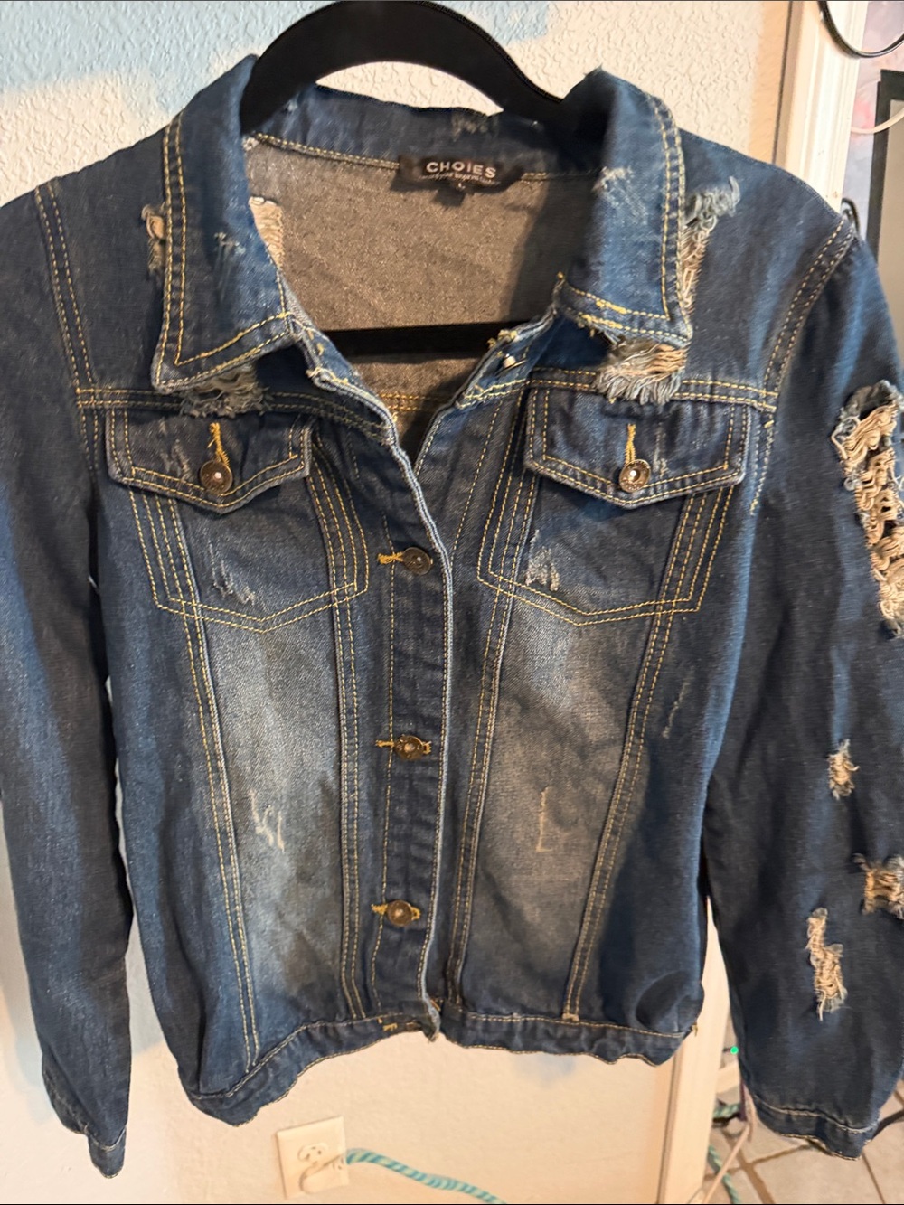 Choies Distressed Dark Blue Women's Denim Jacket